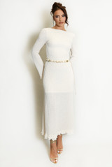 Textured Flute Sleeves Midi Dress