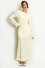 Textured Flute Sleeves Midi Dress