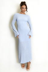 Textured Flute Sleeves Midi Dress