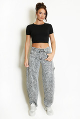 Leopard Print Barrel Jeans