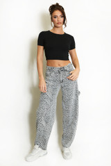Leopard Print Barrel Jeans