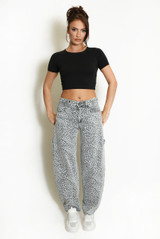 Leopard Print Barrel Jeans