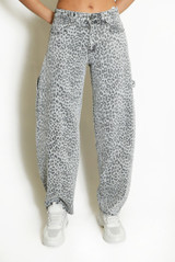 Leopard Print Barrel Jeans