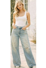 Vintage Ripped Knee Wide Leg Jeans 