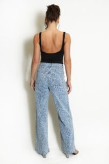 Blue Leopard Print Wide Leg Jeans
