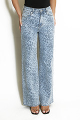 Blue Leopard Print Wide Leg Jeans