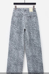 Blue Leopard Print Wide Leg Jeans