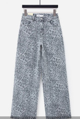Blue Leopard Print Wide Leg Jeans
