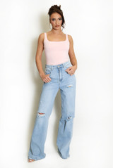 Washed Ripped Dad Fit Jeans