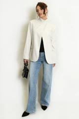 Striped Asymmetric Wrap Blazer