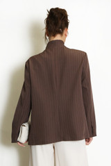 Striped Asymmetric Wrap Blazer