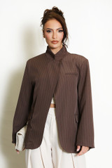 Striped Asymmetric Wrap Blazer