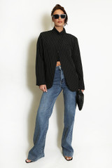 Striped Asymmetric Wrap Blazer