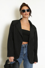 Striped Asymmetric Wrap Blazer
