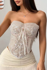 Nude Mesh Embroidered Corset Top