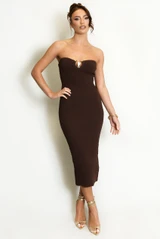 Bandeau Midi Dress With Metal Leaf Detail