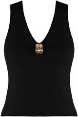 Twist Front Buckle Trim Crop Top 