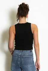 Fine Knit V Neck Top With Metal Detail