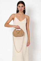 Rounded Natural Wicker Box Bag