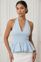 Polka Dots Bubble Hem Halterneck Blouse