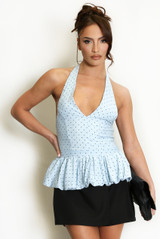 Polka Dots Bubble Hem Halterneck Blouse