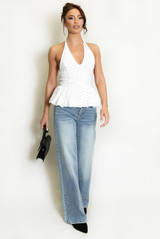 Polka Dots Bubble Hem Halterneck Blouse