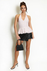 Polka Dots Bubble Hem Halterneck Blouse