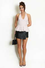 Polka Dots Bubble Hem Halterneck Blouse