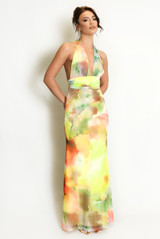 Abstract Tie Dye Halter Neck Maxi Dress