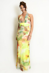 Abstract Tie Dye Halter Neck Maxi Dress