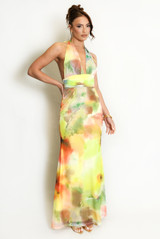 Abstract Tie Dye Halter Neck Maxi Dress