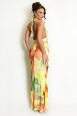 Abstract Tie Dye Halter Neck Maxi Dress
