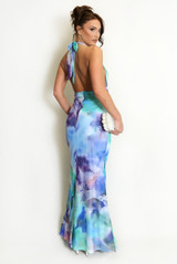 Abstract Tie Dye Halter Neck Maxi Dress