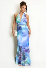 Abstract Tie Dye Halter Neck Maxi Dress