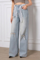 Lace Trim Ripped Dad Jeans