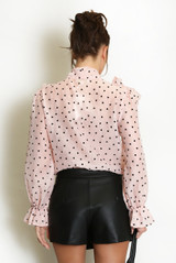 Hearts Print Tie Neck Chiffon Blouse