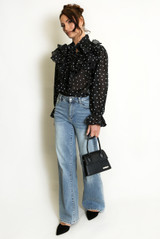 Hearts Print Tie Neck Chiffon Blouse