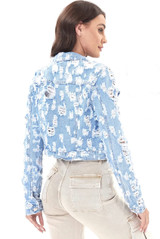 Frayed Button Up Denim Jacket