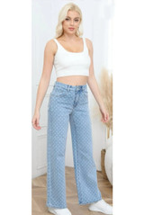 Contrast Polka Dot Straight Leg Jeans