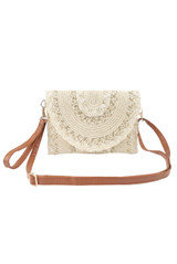  Natural Woven Fold Over Clutch Bag