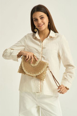  Natural Woven Fold Over Clutch Bag