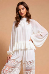 Pleated Front Ruffle Hem Blouse