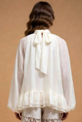 Pleated Front Ruffle Hem Blouse