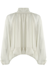 Pleated Front Ruffle Hem Blouse
