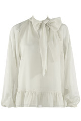 Pleated Front Ruffle Hem Blouse