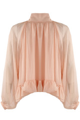 Pleated Front Ruffle Hem Blouse