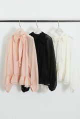 Pleated Front Ruffle Hem Blouse