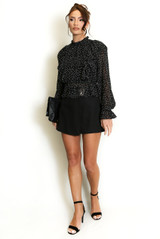 Polka Dot Chiffon Frill Blouse 