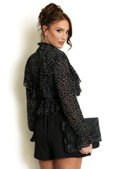Polka Dot Chiffon Frill Blouse 