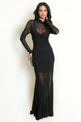 Black Mesh Detail Maxi Dress